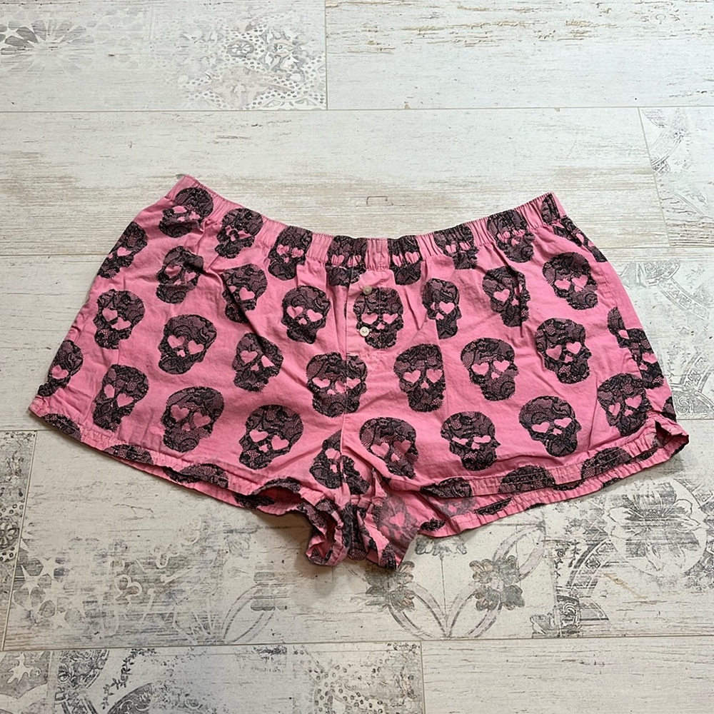 Rare Y2K Pink Victorias Secret Pink Lace Skull Sleep Shorts Size Large